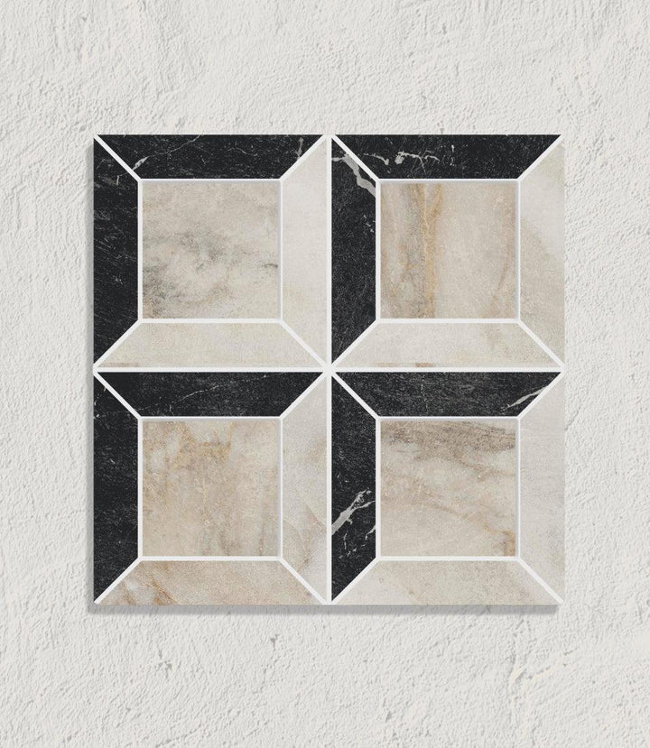 Curated Brushed Marble Quadrant Mosaic Oro 26cm x 26cm