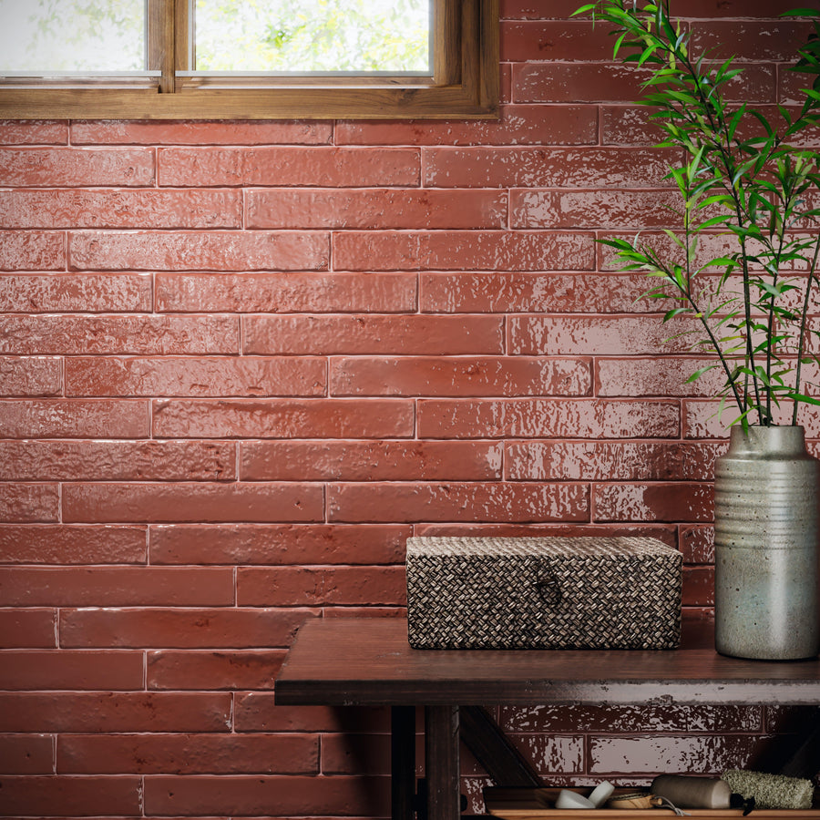 Coral Pink Crackle Glazed Tiles | Coral Crackle Glaze Metro Tiles ...