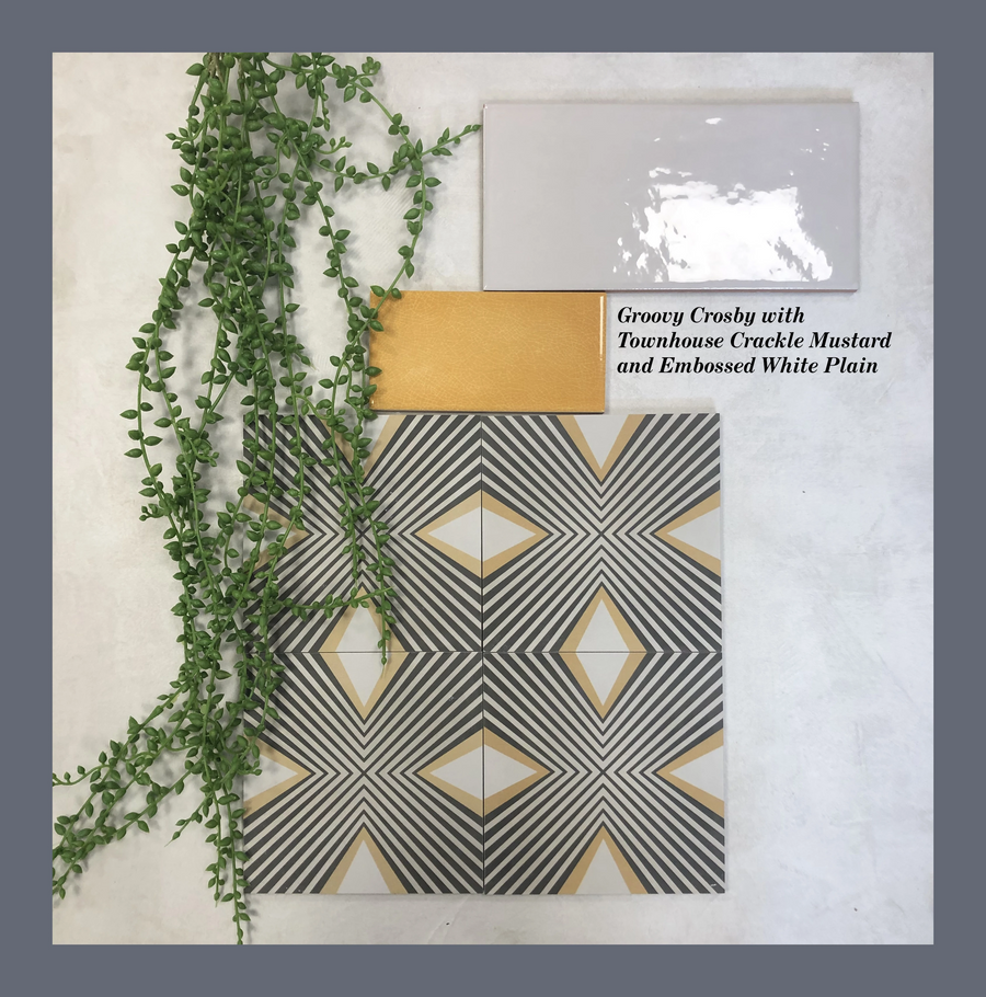 60s Style Tile | Yellow & Black Geometric Patterned Tile – Baked Tiles